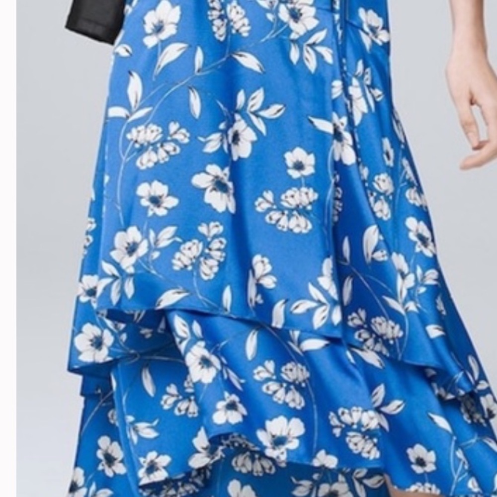 White House Black Market Satin Floral Print Faux Wrap Midi Dress 0 - Picture 4 of 5